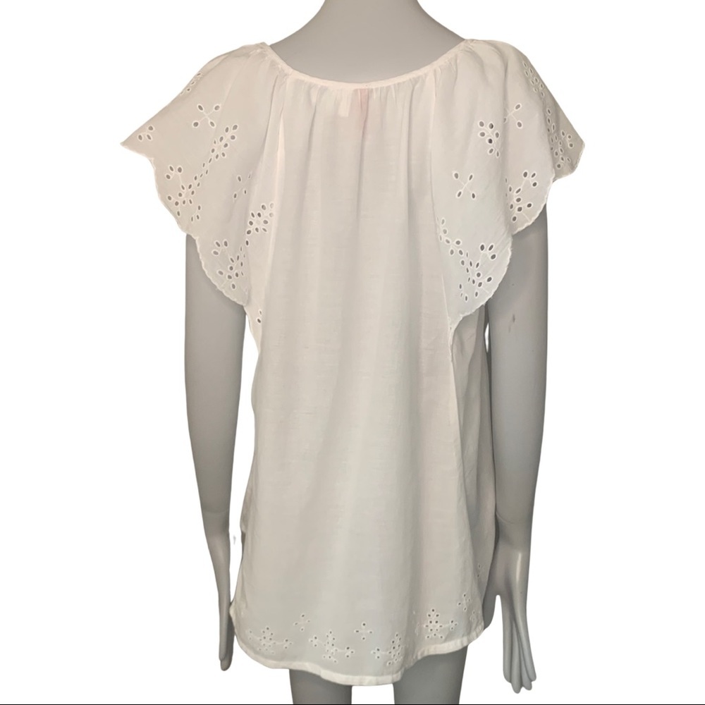 H&M Divided Eyelet Broderie Flutter Sleeve Top 100% Cotton Lightweight Size 8 - Picture 2 of 15